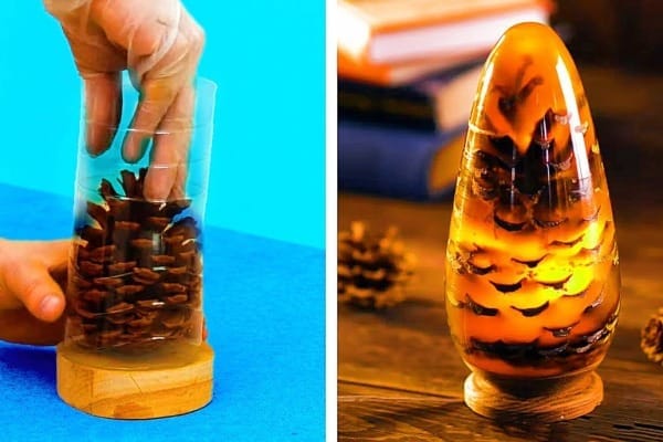 duas luminarias resinadas pequenas
