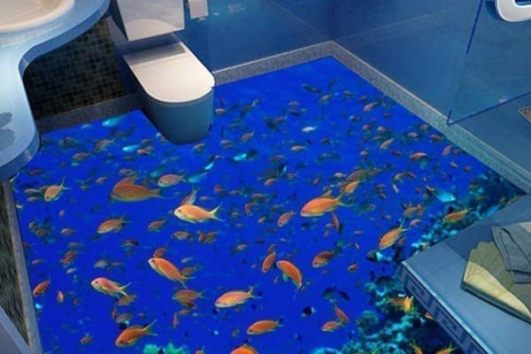 piso de banheiro resinado azul 3d
