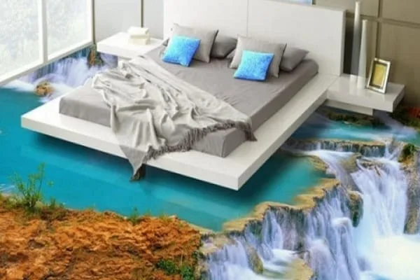 quarto com piso em porcelanato liquido 3d