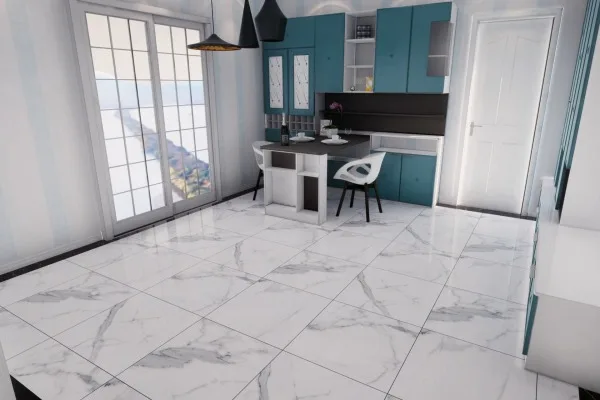 piso porcelanato branco e cinza